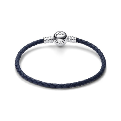 Pulseira Pandora em cabedal azul escuro e fecho em prata