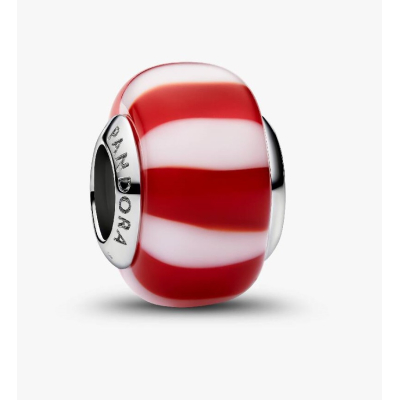 CONTA PANDORA MURANO VERMELHO/BRANCO