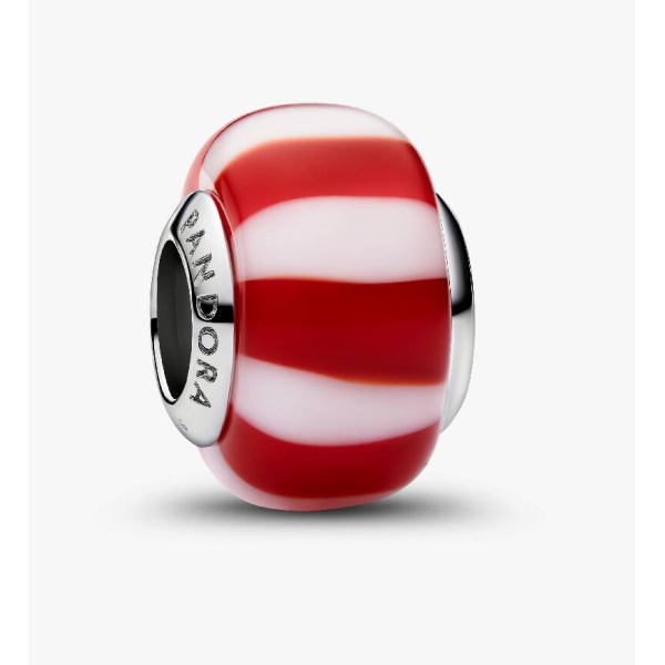 CONTA PANDORA MURANO VERMELHO/BRANCO